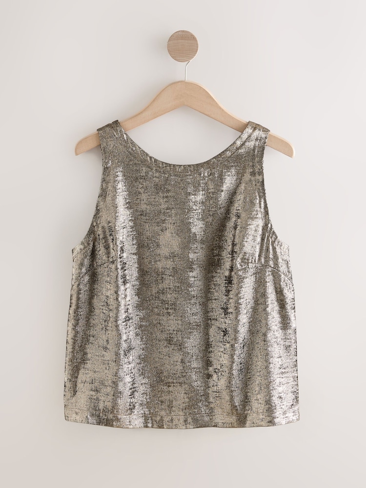 Womens Next Champagne Gold Metallic Shell Top US 12 Petite