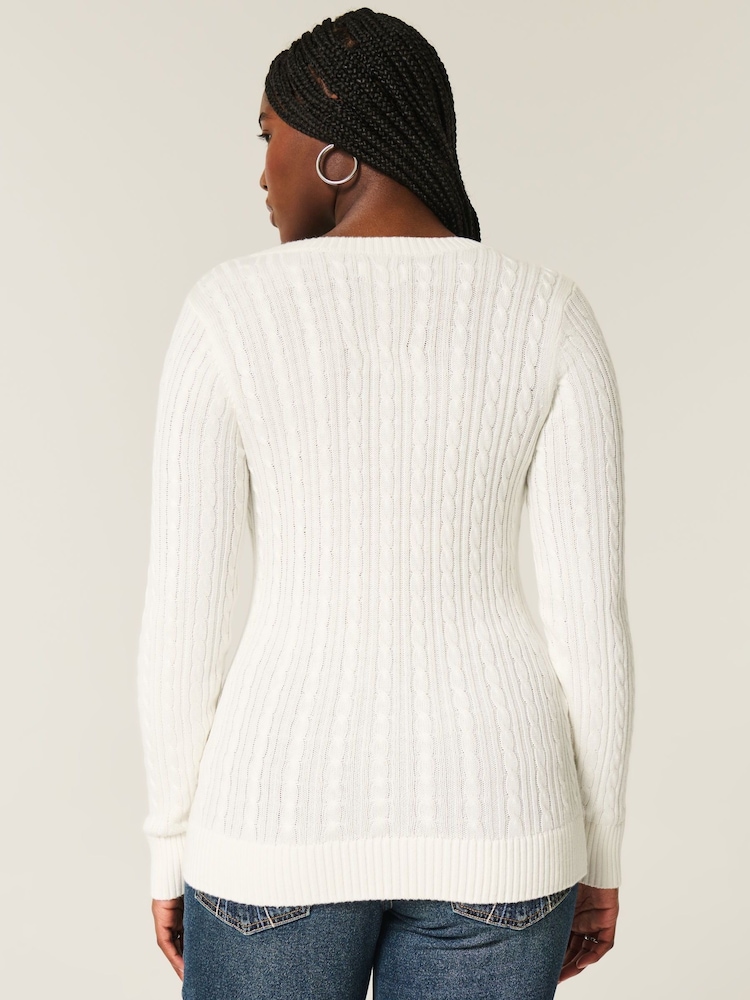 Hollister Logo Cable Knit V-Neck Jumper - Image 2 of 4