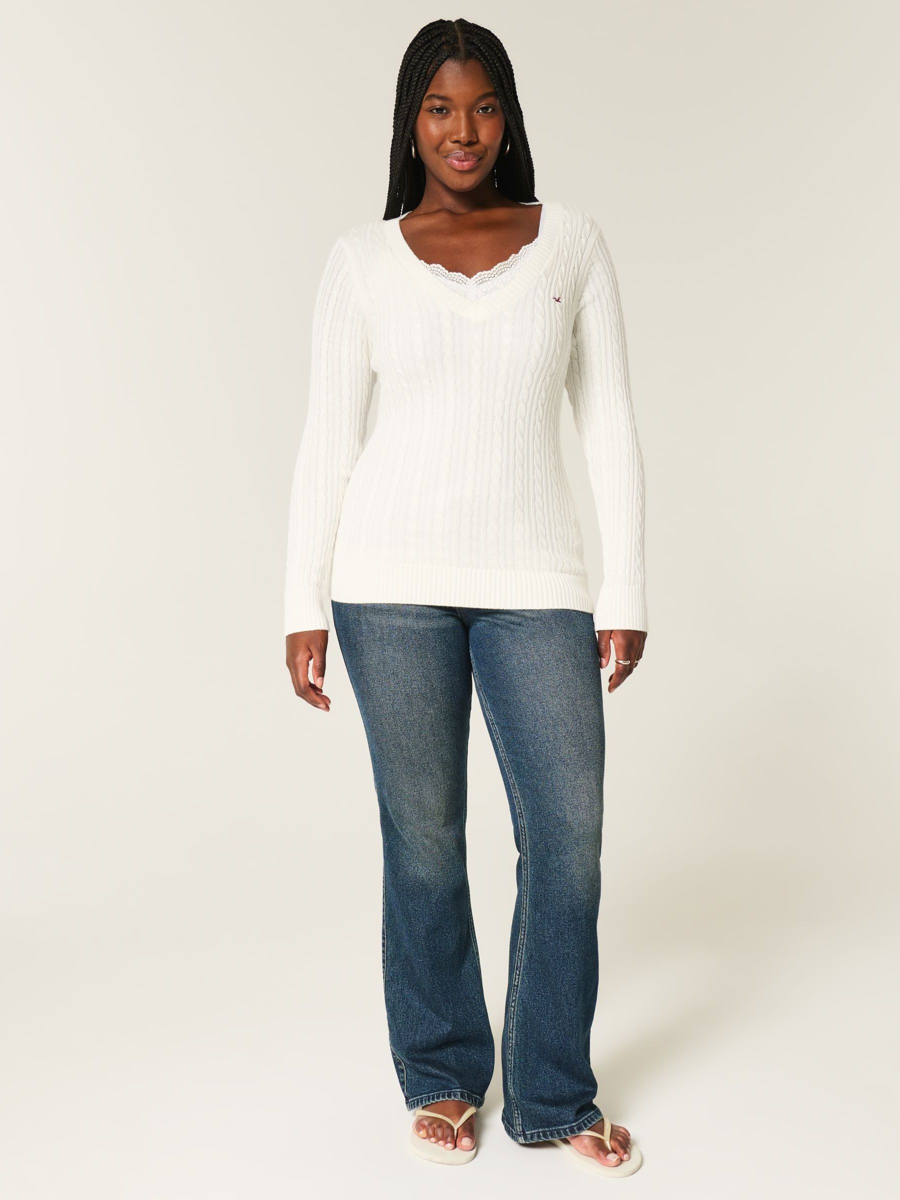 hollister ニット　トップス ウィメンズ ケーブルニット アイコン Vネックセーター | ウィメンズ