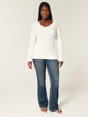 Hollister Logo Cable Knit V-Neck Jumper - Image 3 of 4