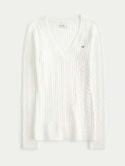 Hollister Logo Cable Knit V-Neck Jumper - Image 4 of 4