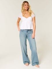 Hollister Blue Floral Embroidery Low Rise Baggy Jeans - Image 1 of 6