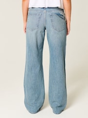 Hollister Blue Floral Embroidery Low Rise Baggy Jeans - Image 4 of 6