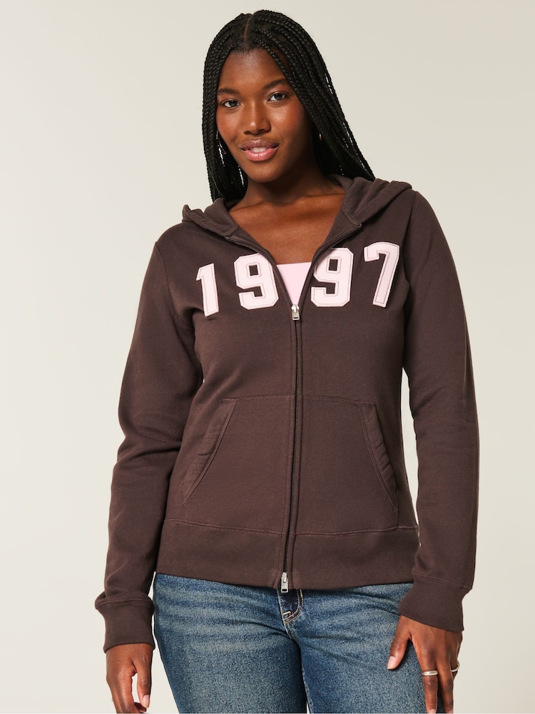 Hollister Slim Fit Graphic Print Zip Hoodie - Image 1 of 4 Hollister Slim Fit Graphic Print Zip Hoodie - Image 1 of 4