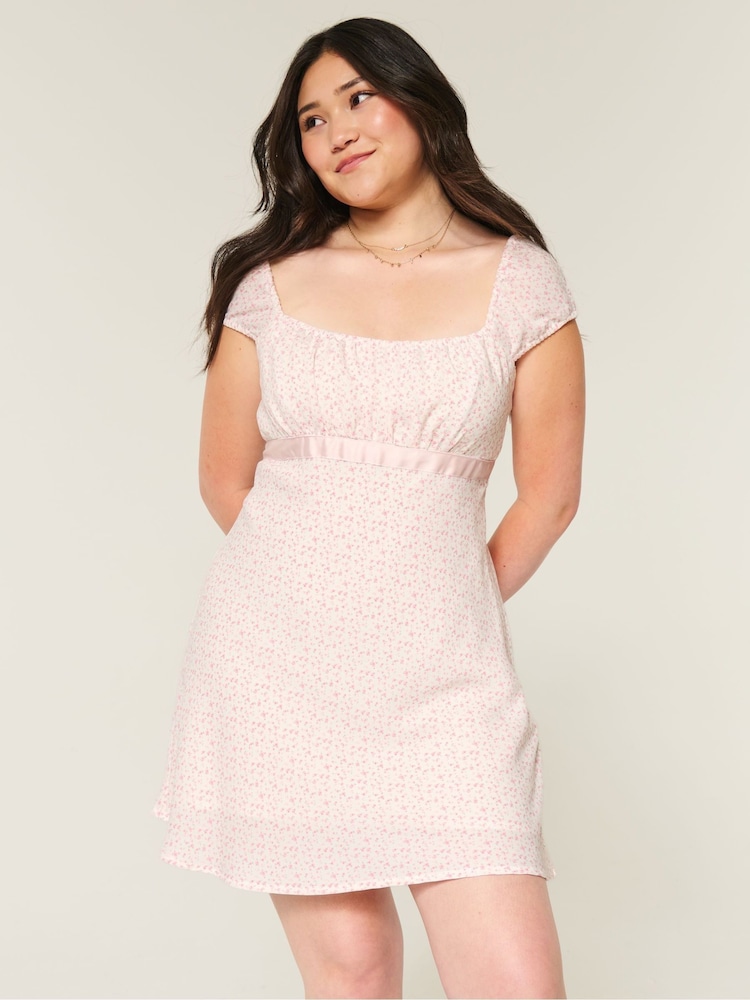Hollister White Crepe Cap Sleeve Satin Sash Mini Dress - Image 1 of 4