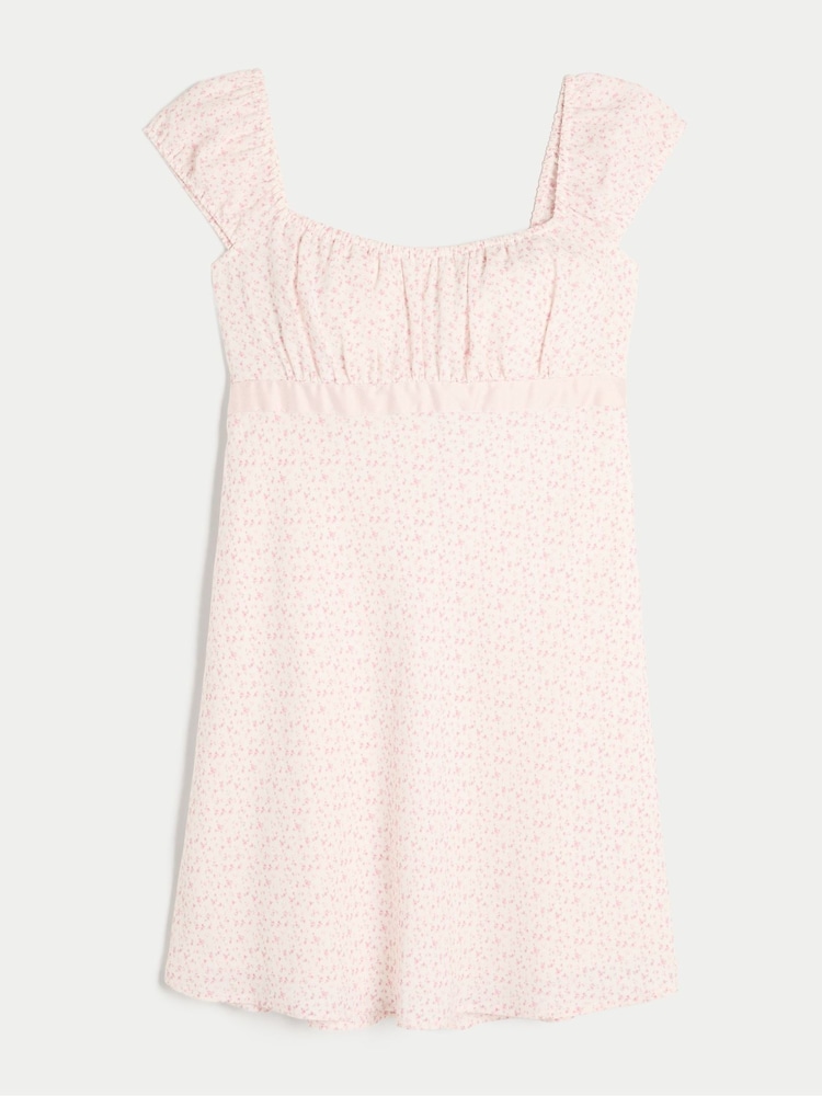 Hollister White Crepe Cap Sleeve Satin Sash Mini Dress - Image 4 of 4