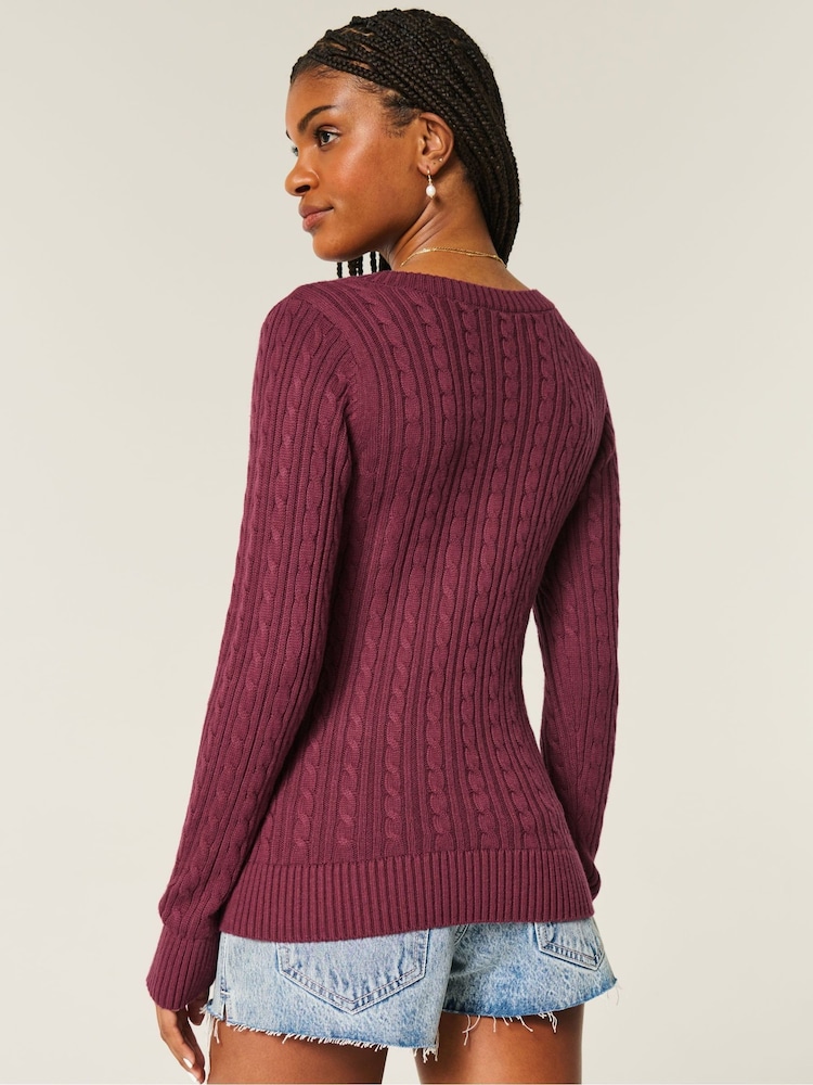 Hollister Logo Cable Knit V-Neck Jumper - Image 2 of 3