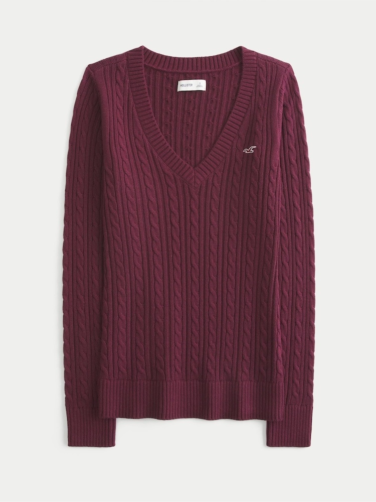 Hollister Logo Cable Knit V-Neck Jumper - Image 3 of 3