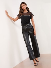 Lipsy Black Mesh Leopard Print Crew Neck T-Shirt - Image 3 of 4