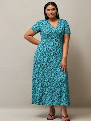 Live Unlimited Blue Ditsy Print Wrap Midi Dress - Image 2 of 5
