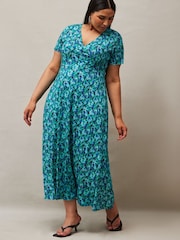 Live Unlimited Blue Ditsy Print Wrap Midi Dress - Image 3 of 5