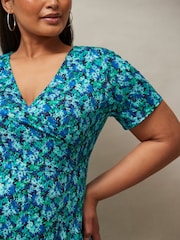 Live Unlimited Blue Ditsy Print Wrap Midi Dress - Image 4 of 5