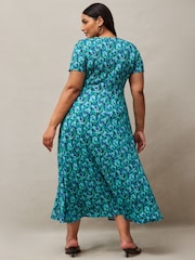 Live Unlimited Blue Ditsy Print Wrap Midi Dress - Image 5 of 5