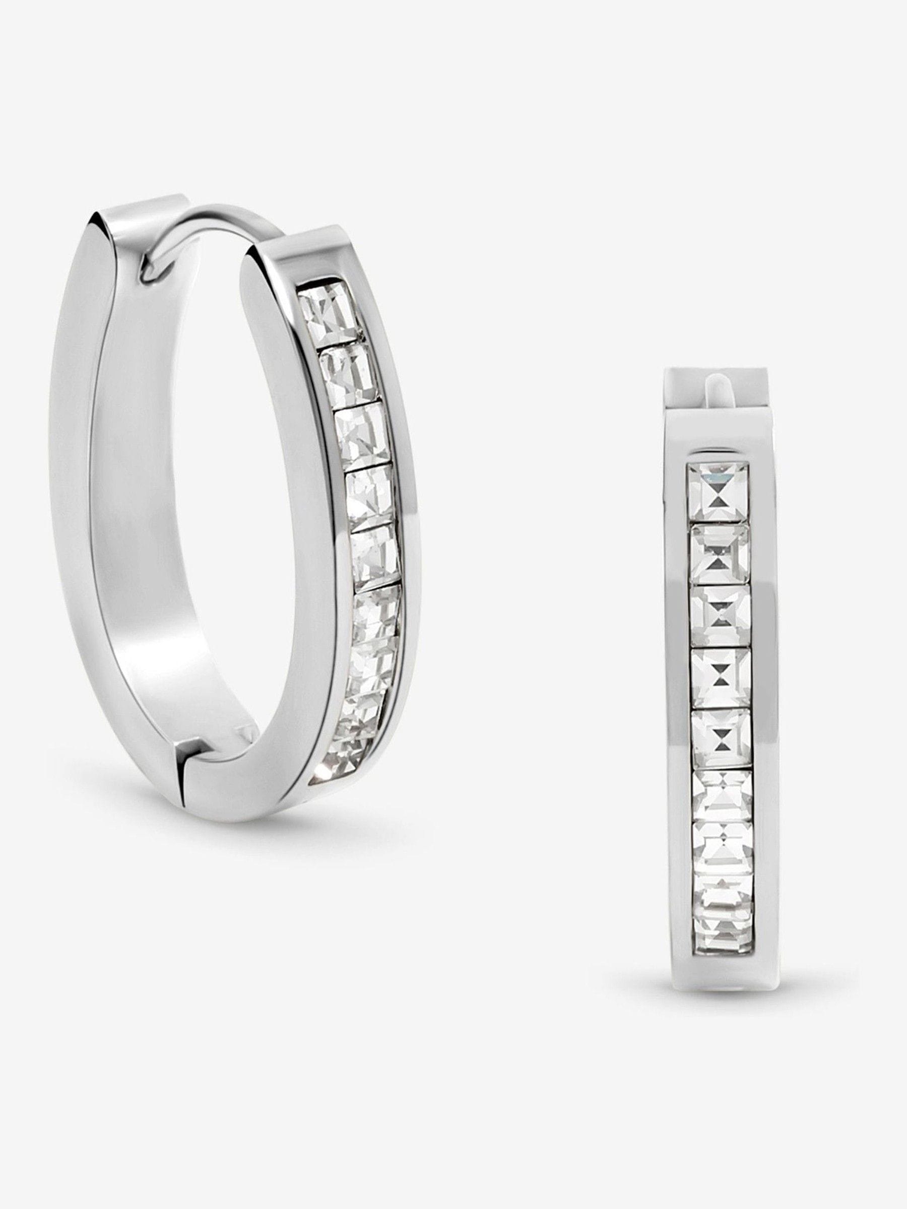 Jon Richard Silver Plated Waterproof Crystal And Polished Hoop Earrings
