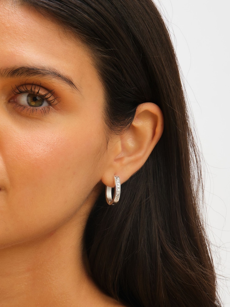 Jon Richard Silver Plated Waterproof Crystal And Polished Hoop Earrings - Image 2 of 4