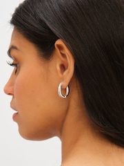 Jon Richard Silver Plated Waterproof Crystal And Polished Hoop Earrings - Image 3 of 4