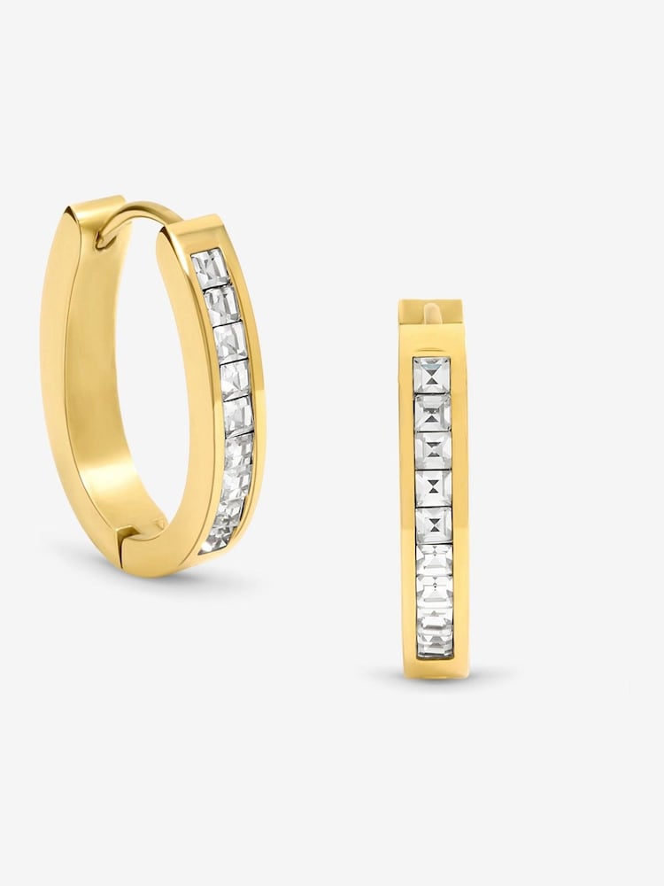 Jon Richard Gold Plated Waterproof Crystal And Polished Hoop Earrings - Image 1 of 1