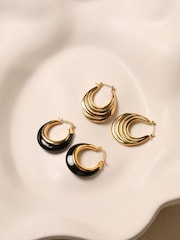 Jon Richard Gold Tone Jet Enamel Hoop Earrings - Image 3 of 5