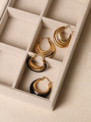 Jon Richard Gold Tone Jet Enamel Hoop Earrings - Image 5 of 5