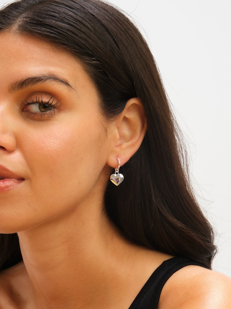 Jon Richard Silver Plated Waterproof Heart Charm Hoop Earrings - Image 2 of 3