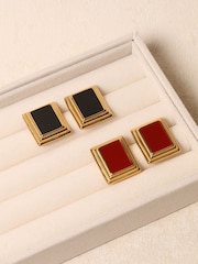 Jon Richard Gold Tone Jet Enamel Earrings - Image 3 of 5