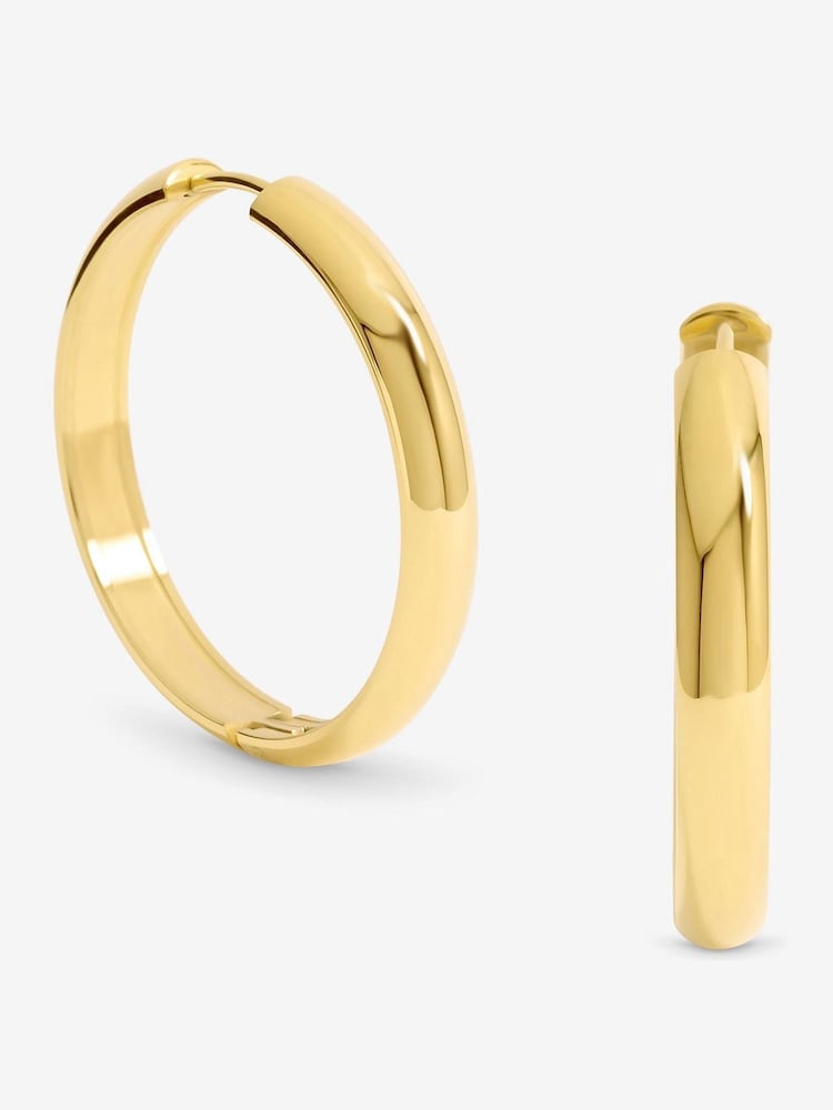 Jon Richard Gold Plated Waterproof Large Flat Surface Hoop Earrings - Image 1 of 1