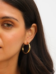 Jon Richard Gold Plated Waterproof Large Flat Surface Hoop Earrings - Image 2 of 5