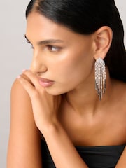 Aela Silver Tone Statement Sparkle Cup Chain Drop Earrings - Image 1 of 3