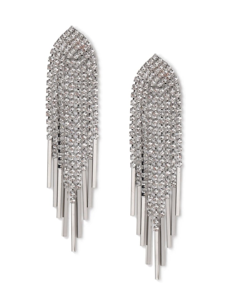 Aela Silver Tone Statement Sparkle Cup Chain Drop Earrings - Image 2 of 3