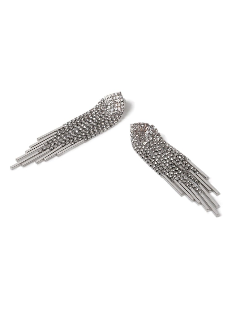 Aela Silver Tone Statement Sparkle Cup Chain Drop Earrings - Image 3 of 3