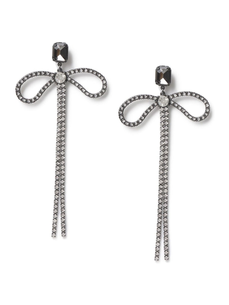 Aela Statement Sparkle Bow Drop Black Earrings - Image 2 of 3