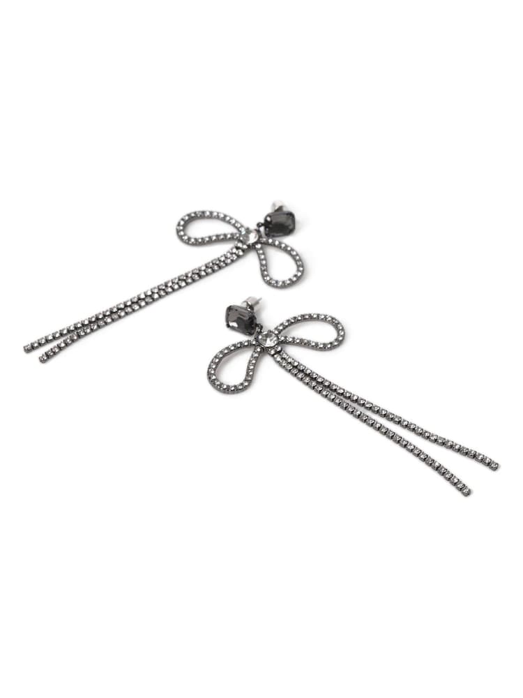 Aela Statement Sparkle Bow Drop Black Earrings - Image 3 of 3
