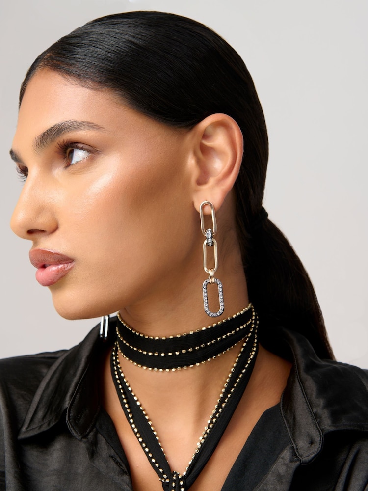 Aela Gold Tone Mixed Metal Large Link Chain Drop Earrings - Image 1 of 3