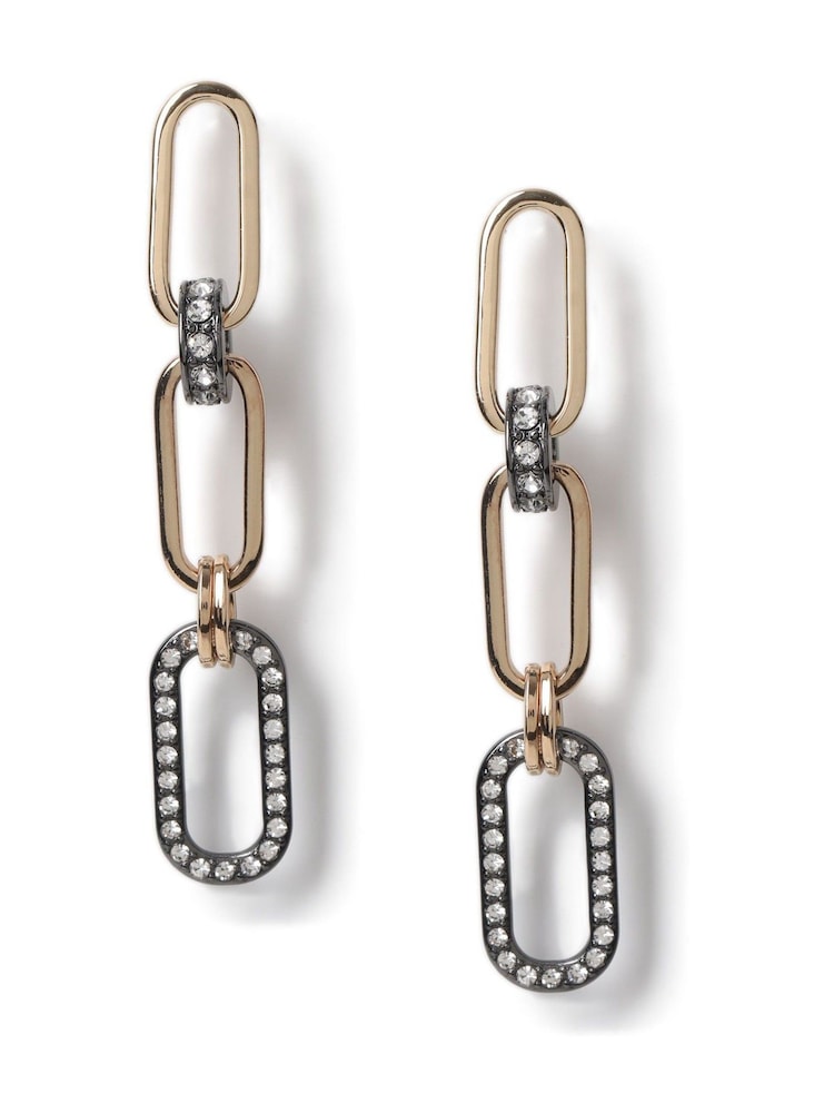 Aela Gold Tone Mixed Metal Large Link Chain Drop Earrings - Image 2 of 3