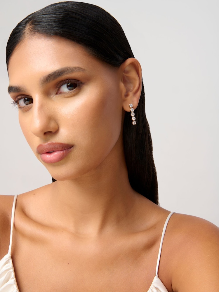 Aela Gold Tone Diamond Simulant Long Drop Earrings - Image 1 of 3 Aela Gold Tone Diamond Simulant Long Drop Earrings - Image 1 of 3