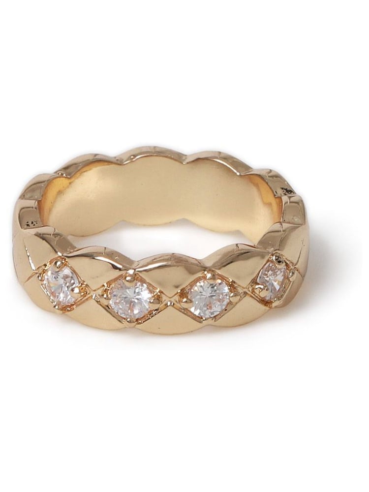 Aela Gold Tone Diamond Simulant Quilted Ring - Image 1 of 2 Aela Gold Tone Diamond Simulant Quilted Ring - Image 1 of 2