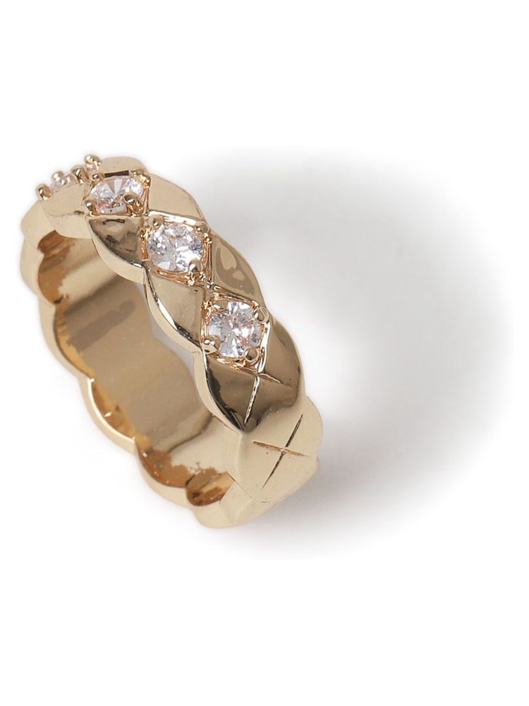 Aela Gold Tone Diamond Simulant Quilted Ring - Image 2 of 2 Aela Gold Tone Diamond Simulant Quilted Ring - Image 2 of 2