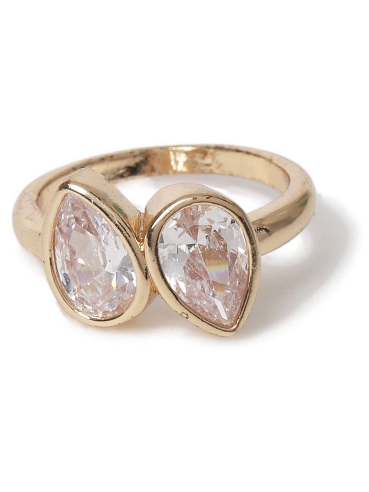 Aela Gold Tone Diamond Simulant Double Teardrop Ring - Image 1 of 2 Aela Gold Tone Diamond Simulant Double Teardrop Ring - Image 1 of 2