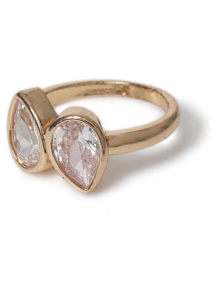 Aela Gold Tone Diamond Simulant Double Teardrop Ring - Image 2 of 2 Aela Gold Tone Diamond Simulant Double Teardrop Ring - Image 2 of 2