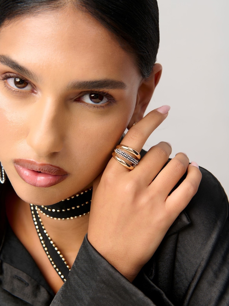 Aela Gold Tone Mixed Metal Stacked Sparkle Ring - Image 1 of 3