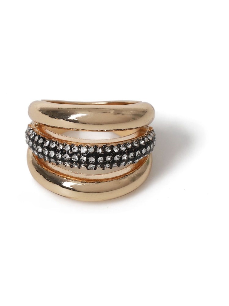 Aela Gold Tone Mixed Metal Stacked Sparkle Ring - Image 2 of 3