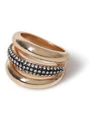 Aela Gold Tone Mixed Metal Stacked Sparkle Ring - Image 3 of 3