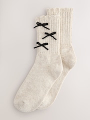 Neutral/Black 3D Bows Warm Handle Ankle Sock 1 Pack - Image 1 of 4