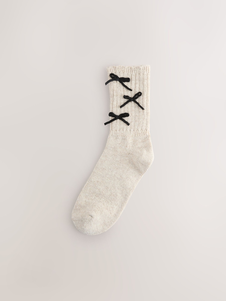 Neutral/Black 3D Bows Warm Handle Ankle Sock 1 Pack - Image 2 of 4