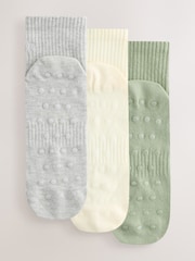 self. Sage Green/Cream/Grey Cropped Ankle Embroidered Logo Gripper Socks 3 Pack - Image 1 of 7