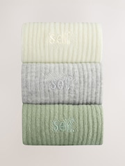 self. Sage Green/Cream/Grey Cropped Ankle Embroidered Logo Gripper Socks 3 Pack - Image 5 of 7