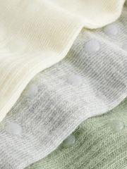 self. Sage Green/Cream/Grey Cropped Ankle Embroidered Logo Gripper Socks 3 Pack - Image 6 of 7