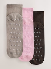 self. Black/Pink/Mocha Brown Cropped Ankle Embroidered Logo Gripper Socks 3 Pack - Image 1 of 7