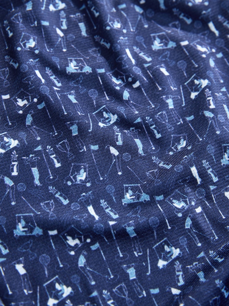 Navy Blue Active Geometric Print Golf Polo Shirt - Image 7 of 7 Navy Blue Active Geometric Print Golf Polo Shirt - Image 7 of 7