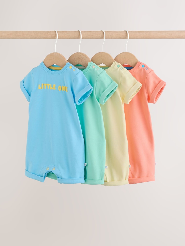 Bright Slogan 100% Cotton Baby Rompers 4 Pack - Image 1 of 11